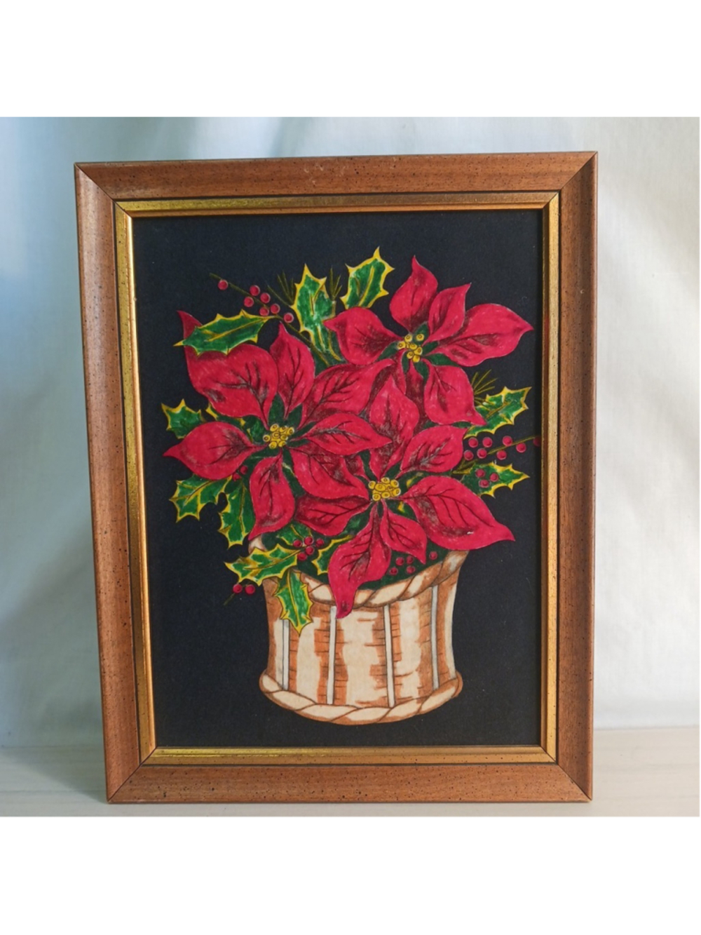 Vintage Velvet Poinsettia Framed Floral Wall Art Christmas